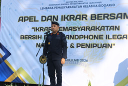 Bersih Bersih Dari HP Ilegal, Narkoba dan Penipuan Lapas Kelas IIA Sidoarjo Melaksanakan Apel dan Ikrar Bersama 