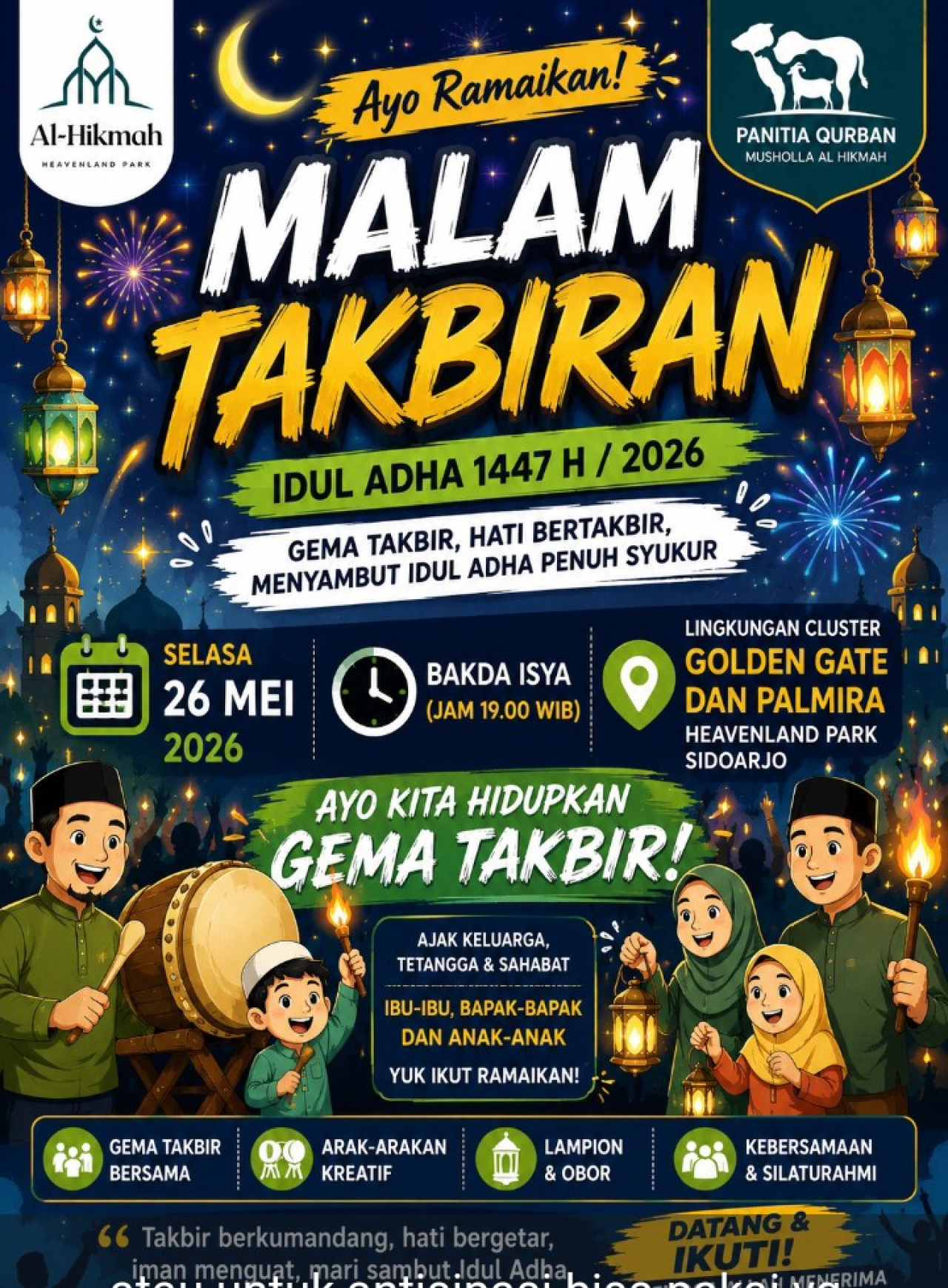 Malam Takbiran Idul Adha 1447 H - 2026, Gema Takbir Menggema di Heavenland Park Sidoarjo